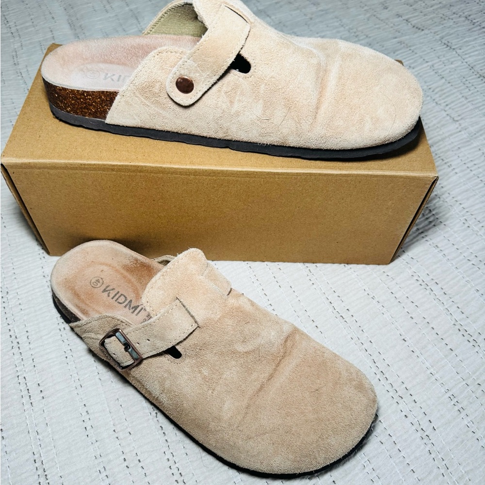 Beige Suede Slip-On Clogs